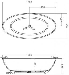 Прозрачная ванна ABBER Kristall AT9702Opal из полиэфирной смолы 180x85см коричневый